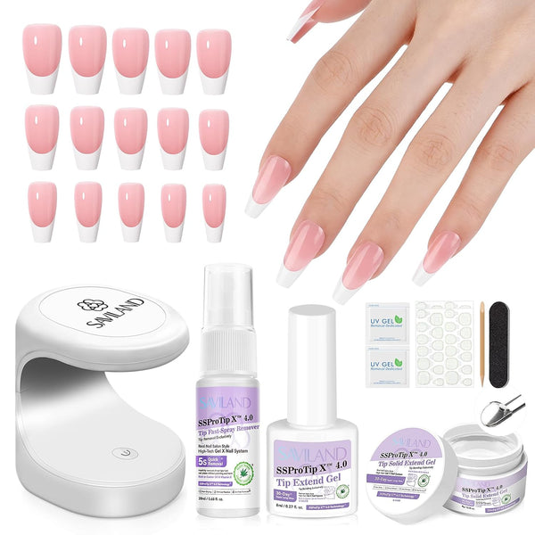 Saviland Thick Long Coffin French Tip Press On Nails Kit