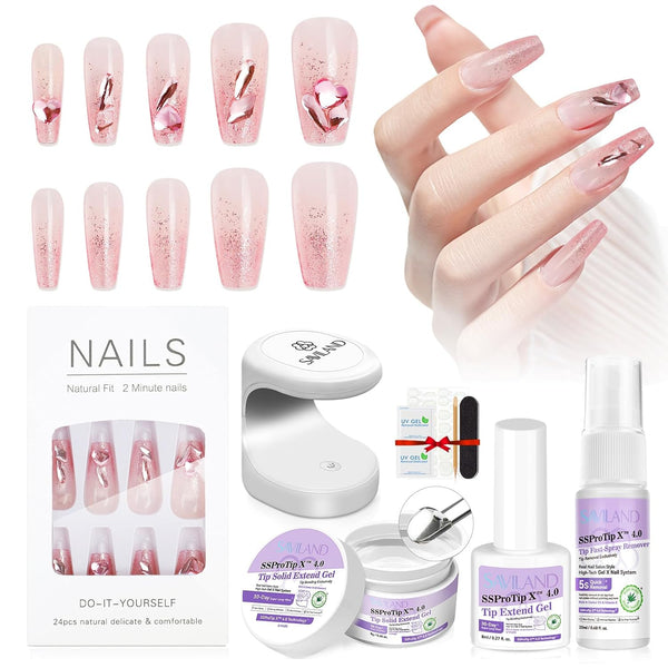 U V Cured Long-Wear Press Ons Gel X Nails GEL Nail Glue False Nails Thick Press On Fake Nails Nail Light Acrylic Nails Easy Nail Home Gift Kit