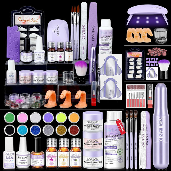 Acrylic Nail Kit with Drill: Nail Kit for Beginners with Everything Nails Kit Acrylic Set Acrylic Powder and Liquid Set with Essential Oils Nail Decoration U V Nail Light DIY Home Salon