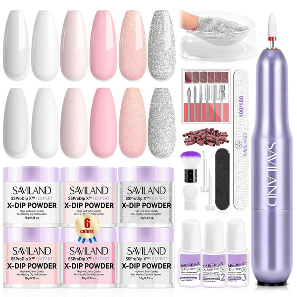 Saviland 6 Color Dip Powder Nail Kit with Drill