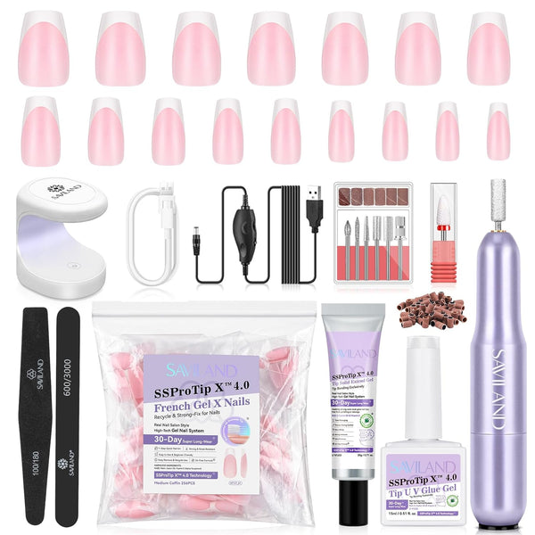 Pink and White French Tip Medium Coffin Press On Nails Kit