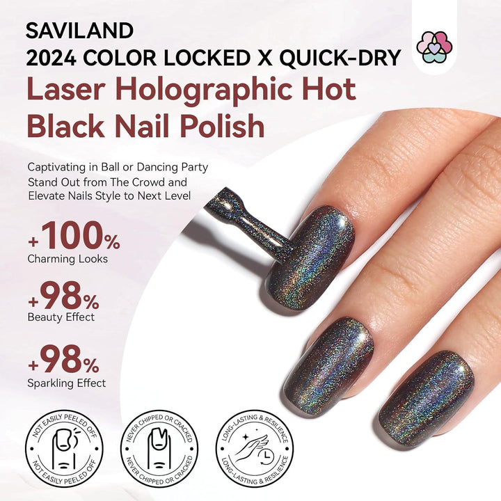 Saviland best black holographic nail polish