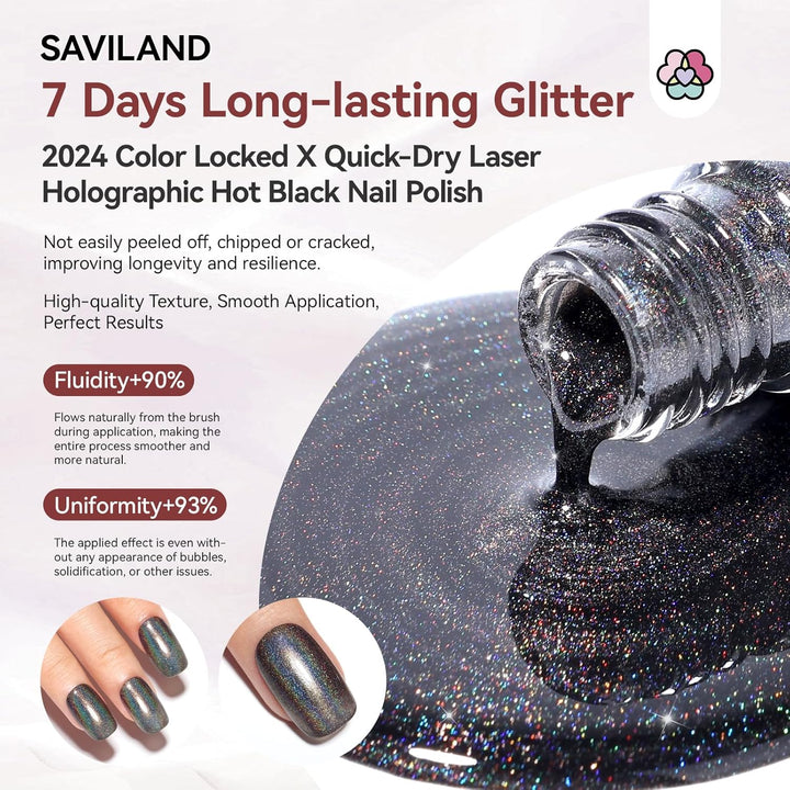 7 days long lasting black nail polish with holographic glitter