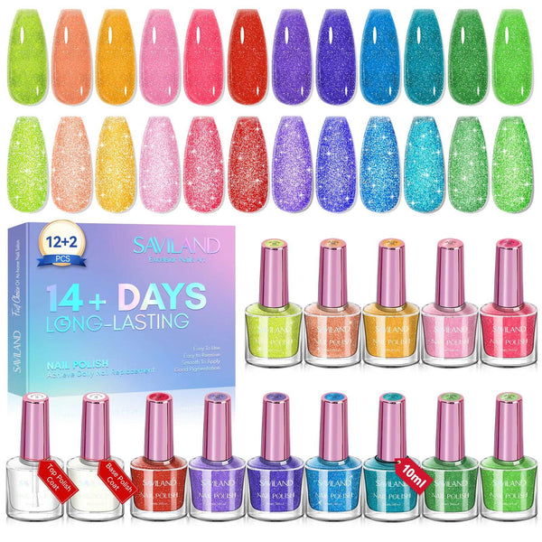 Saviland 12 Colors Quick Dry Glitter Nail Polish Set