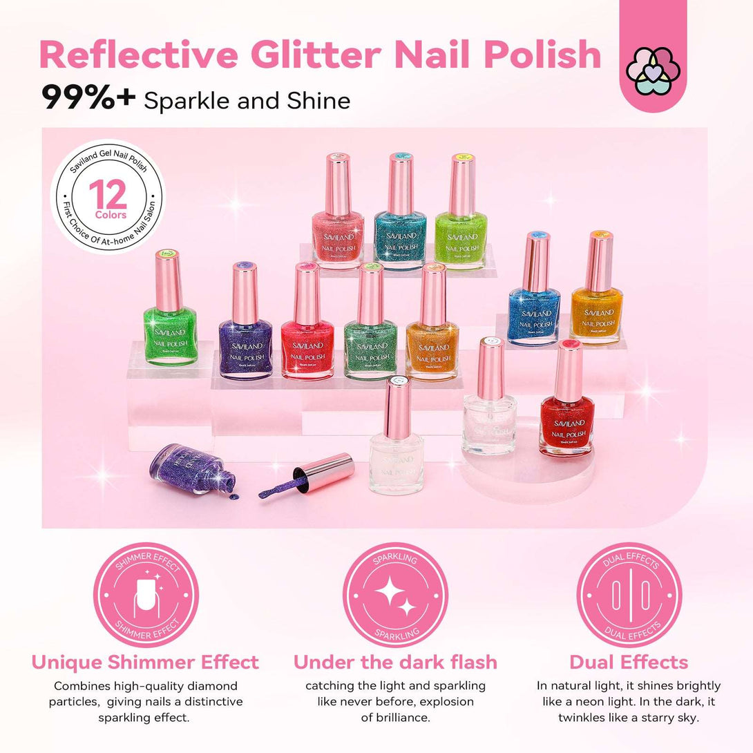 12 Colors Mirror Glitter Nail Polish 0.34oz