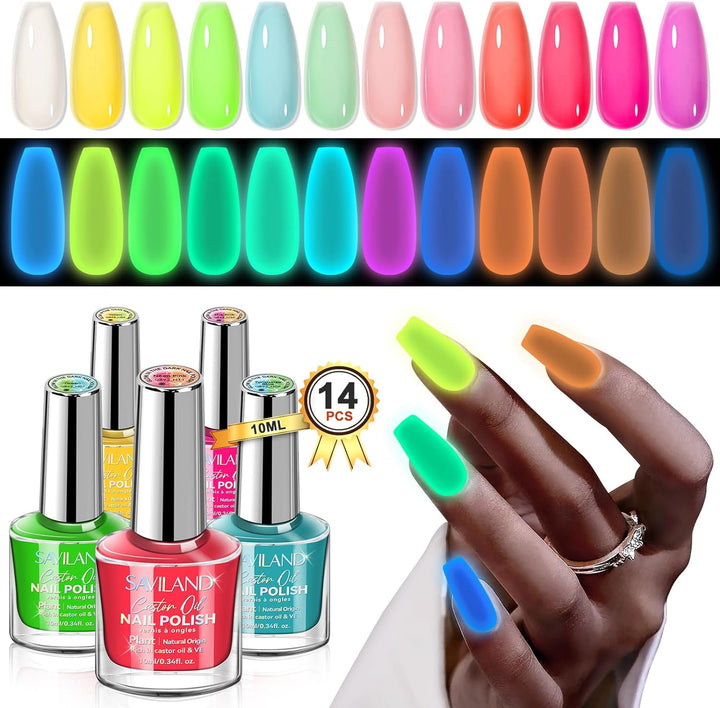 Saviland 12 Colors Glow In The Dark  Nail Polish Set