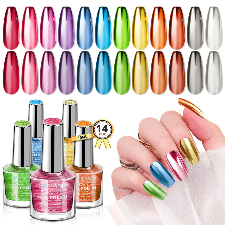 Saviland 12 Bright Color Metallic Chrome Nail Polish Set