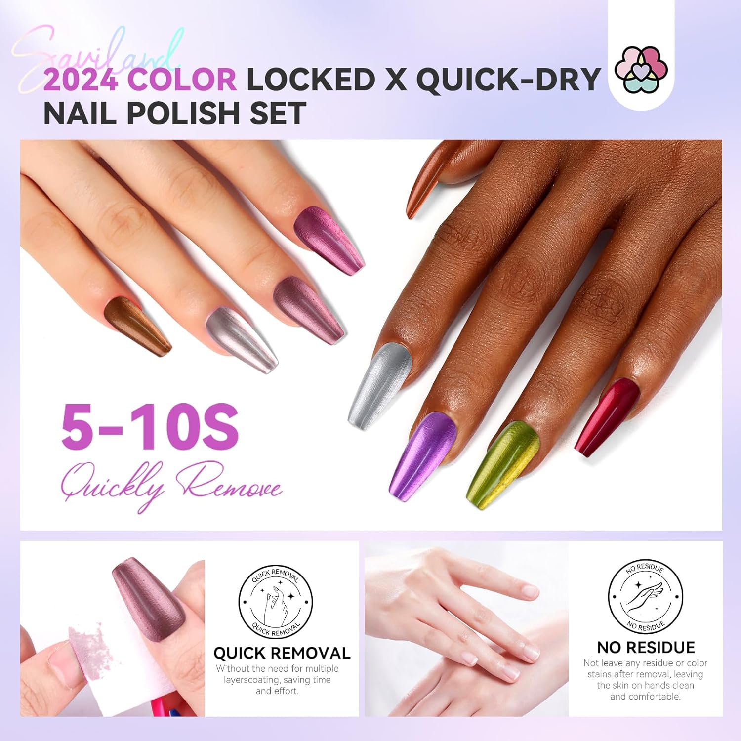 Quick Dry Dark Metallic Chrome Nail Polish Set Of 12 Colors - Saviland