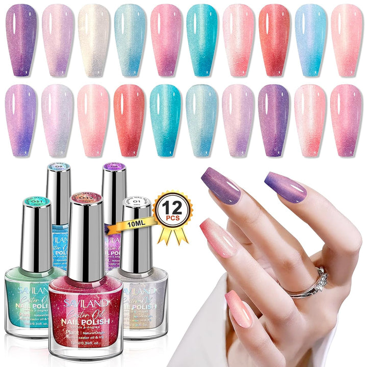 Saviland 12 Glossy Colors Aurora Nail Polish Set