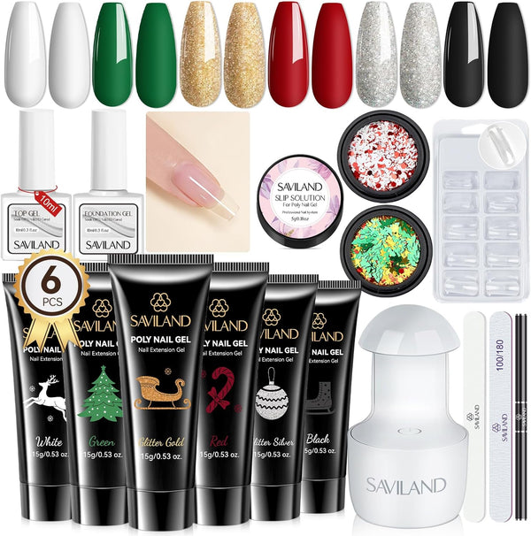 Saviland 6 Colors Christmas polygel nail starter kit