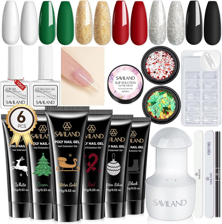 Saviland 6 Colors Christmas polygel nail starter kit