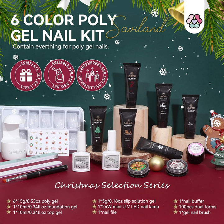 Saviland 6 Christmas color polygel nail starter kit