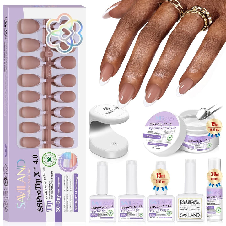 SSProTip X™ Short Almond French Tip Press On Nails Kit