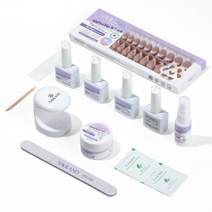 Saviland Short Almond French Tip Press On Nails Kit