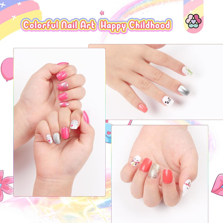 colorful nail art by Saviland press on nails for kids