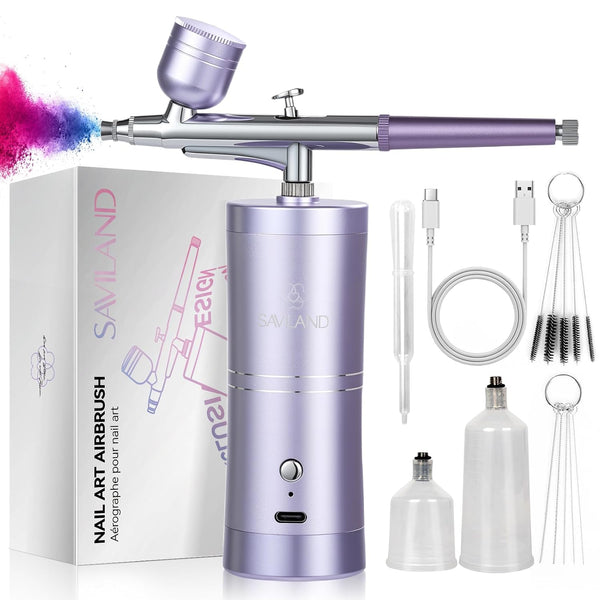 Airbrush for Nails – Pro Dual-Mode, Rechargeable, 0.3mm Nozzle (Purple)