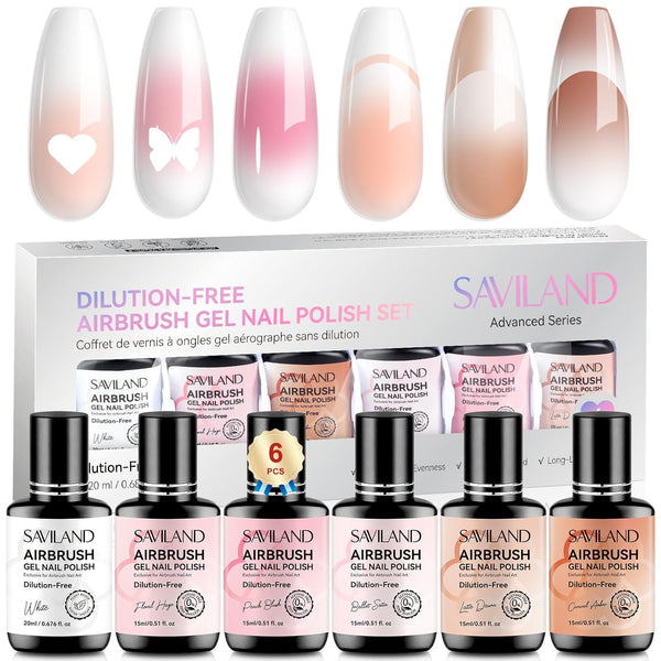 Airbrush Gel Nail Polish – 6PCS White Pink Nude, Non-Toxic, 28-Day Wear