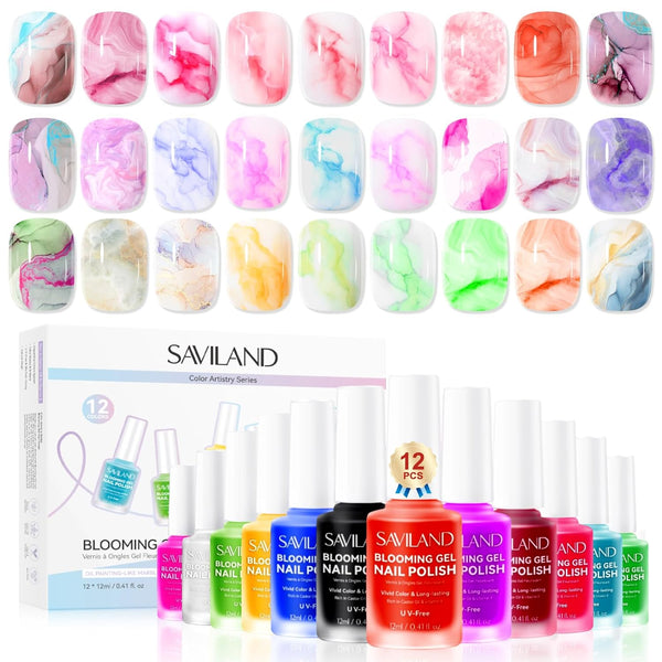 Blooming Gel Nail Polish – 12 Colors, Marble & Watercolor Effect, Quick Dry