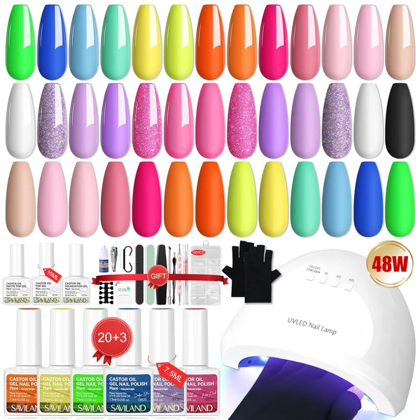 Gel Nail Polish Kit: 47 Colors UV Light Starter Set with Lamp, Castor Oil Infused, Manicure Tools Included
