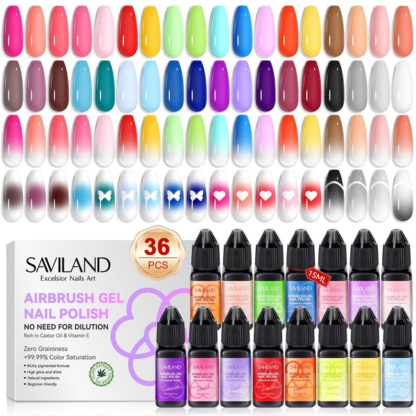 36 Colors Airbrush Gel Nail Polish - No Dilution Needed, High Pigment