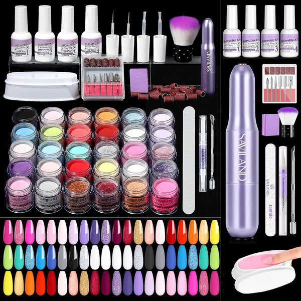 103PCS Dip Powder Nail Kit with Drill – 30 Colors, Starter Set with Liquids