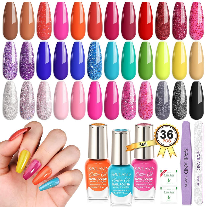 Savialnd 36 colors Rainbow Nail Polish Set