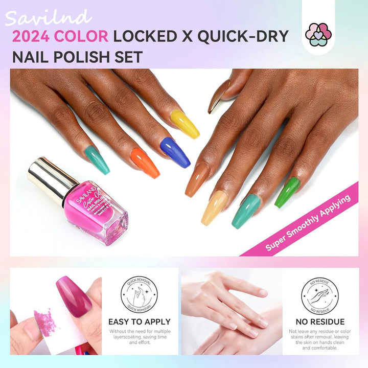 Saviland color locked x quick dry nail polish set