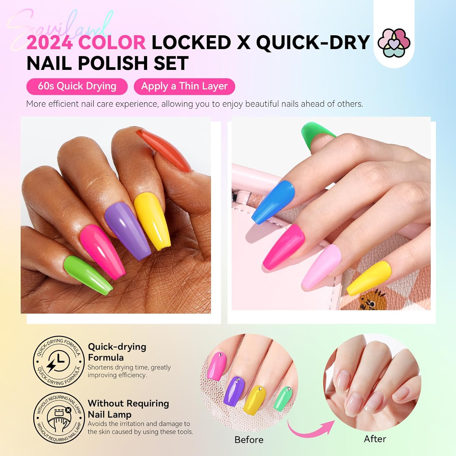20pcs Neon Bright Colors Nail Polish Set - Saviland Official