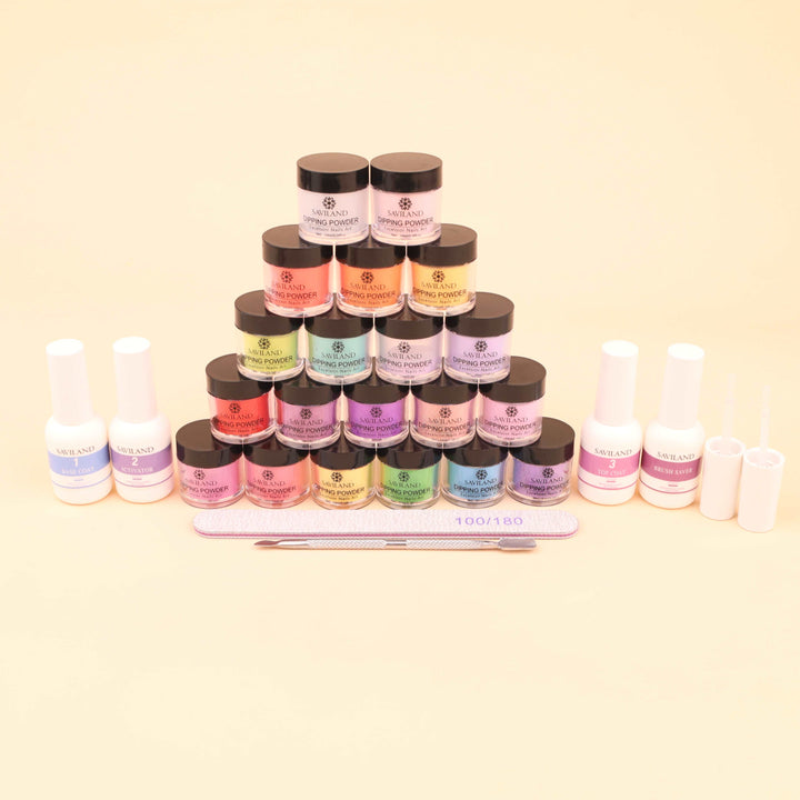 20 Colors Dip Powder Nail Kit - Activator Base Top Coat and Brush Saver