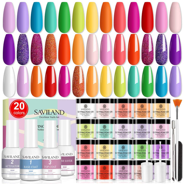 20 Colors Dip Powder Nail Kit - Activator Base Top Coat and Brush Saver