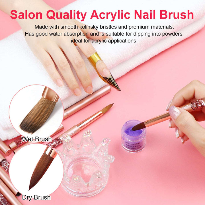 Saviland Kolinsky Acrylic Nail Brush - 50% Kolinsky Nail Art Brush for  Acrylic Application Cleaner(Size 12) 