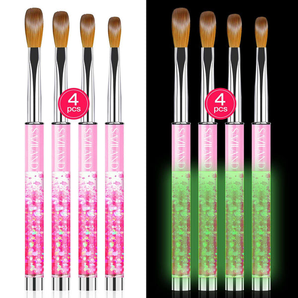 4PCS Pink Acrylic Nail Brush Set Size 6/8/12/14 - Glows In The Dark Handle