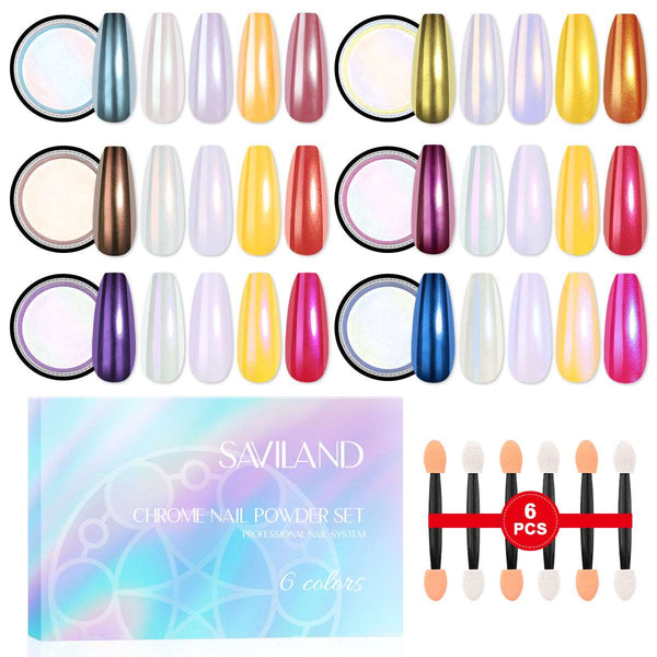 Saviland Chrome Powder for Nails - 24 Colors Holographic Metallic Mirror  Effect Gold Red Chrome Powder Set for Gel Nail Polish and Builder Nail Gel  