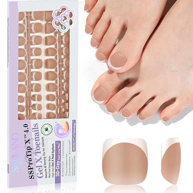 Saviland Brown French Tip Toenails