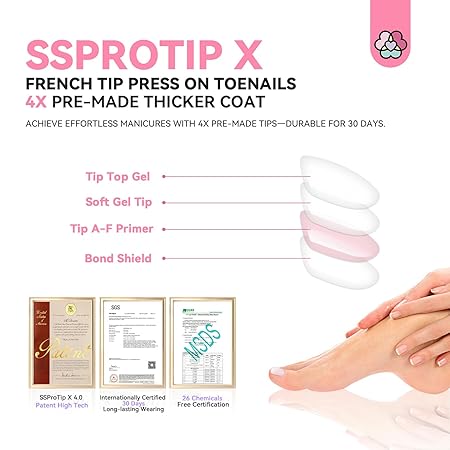 Saviland French Tip Press on Toe Nails