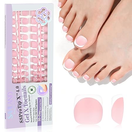 Saviland Pink French Tip Nails Toes