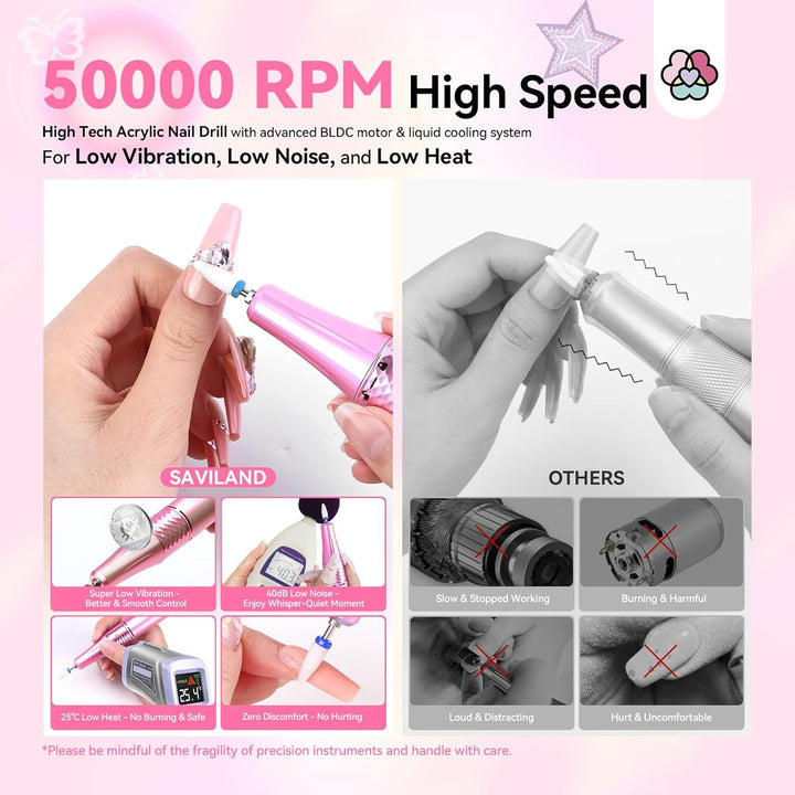 Saviland pink purple nail drill 50000 rpm