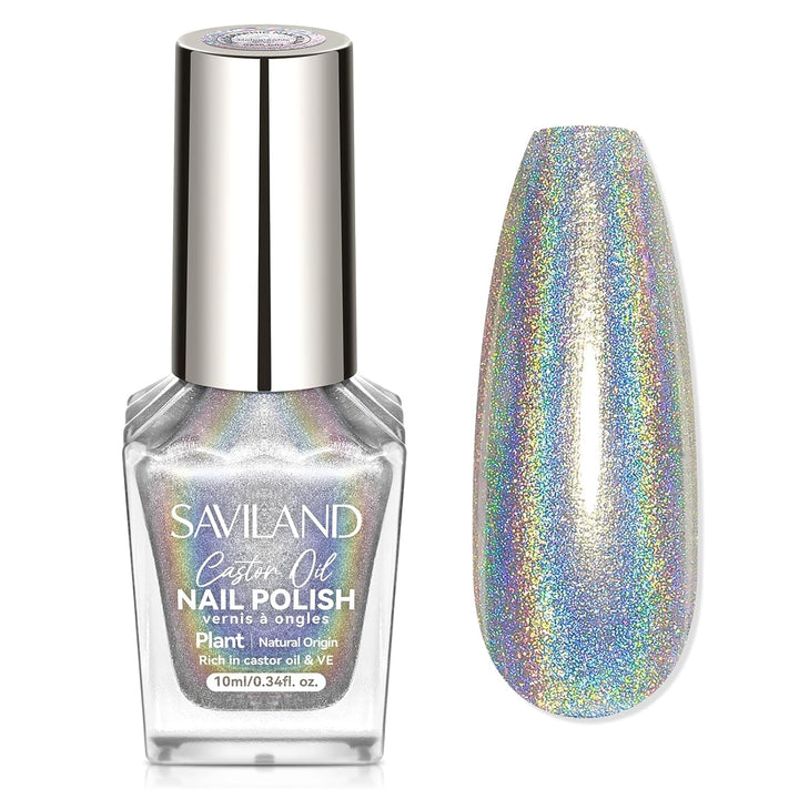 Saviland silver holographic chrome nail polish