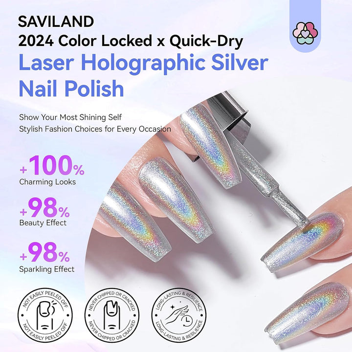 Saviland laser holographic silver nail polish