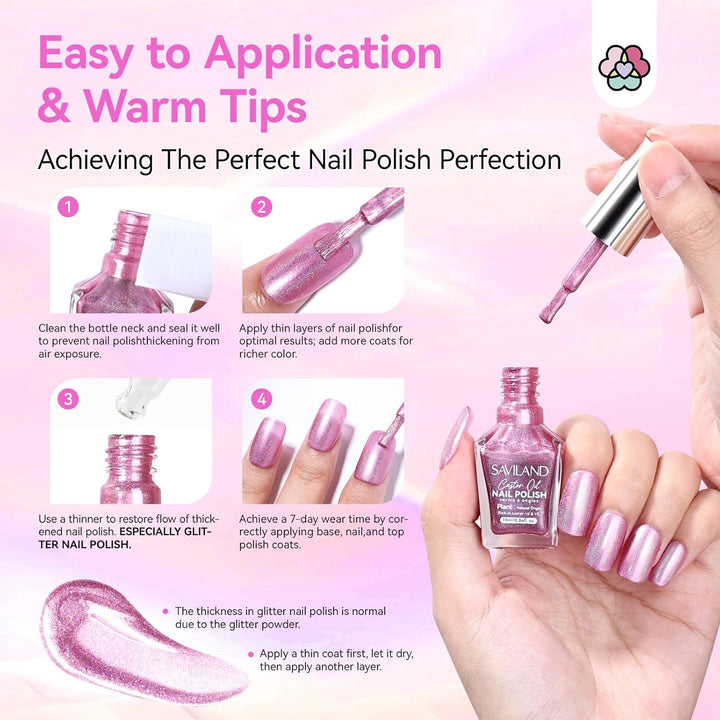 wasy to use Savialnd Pink Holographic Nail Polish