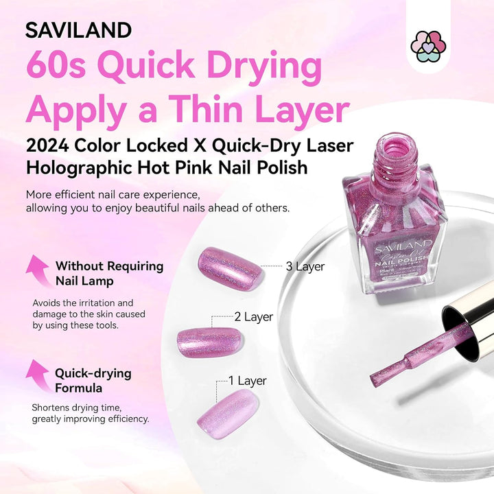 Savialnd gloss Pink Holographic Nail Polish