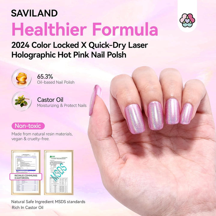 Savialnd Pink Holographic Nail Polish