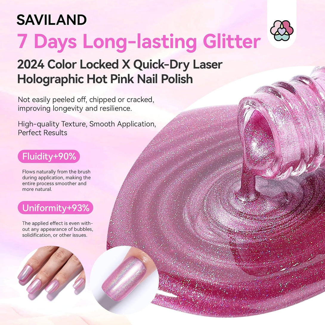 Savialnd Quick Dry Pink Holographic Nail Polish