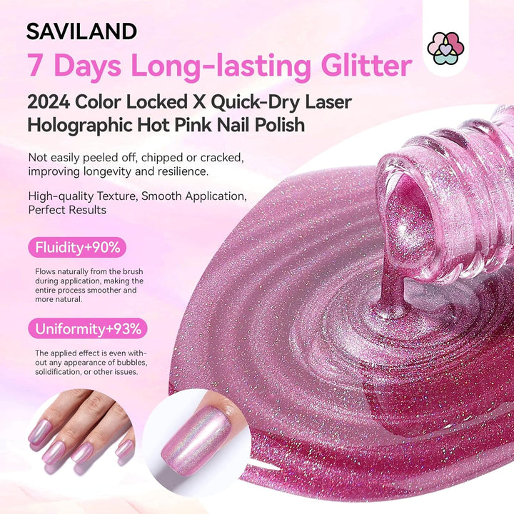 Savialnd Quick Dry Pink Holographic Nail Polish