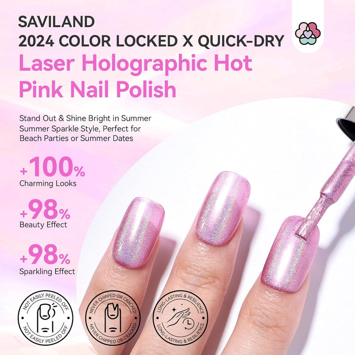 Savialnd Quick Dry Hot Pink Holographic Nail Polish