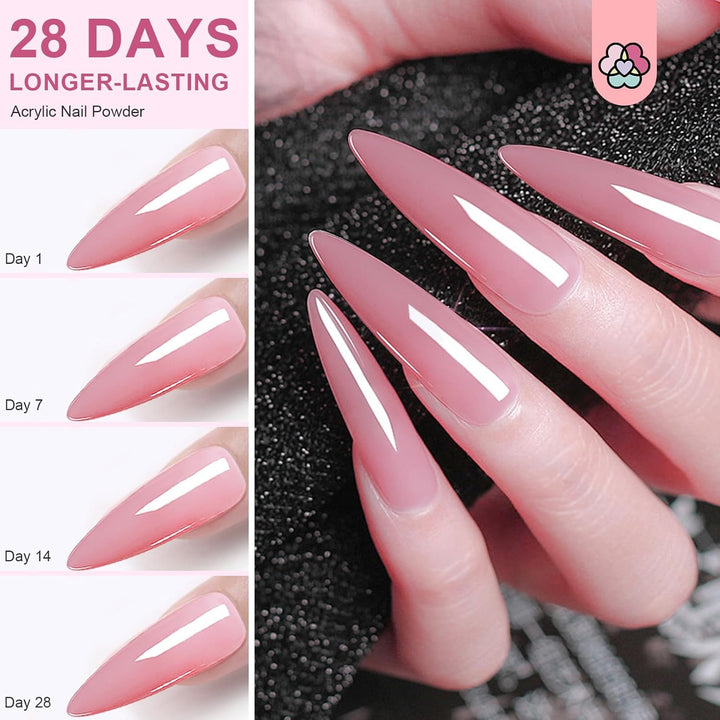 long lasting nude pink acrylic powder nails