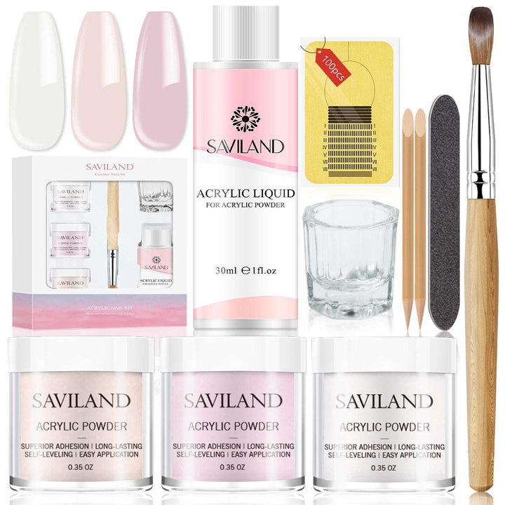 Saviland Acrylic Powder and Liquid Set-Clear Pink Nude Acrylic Nail Kit