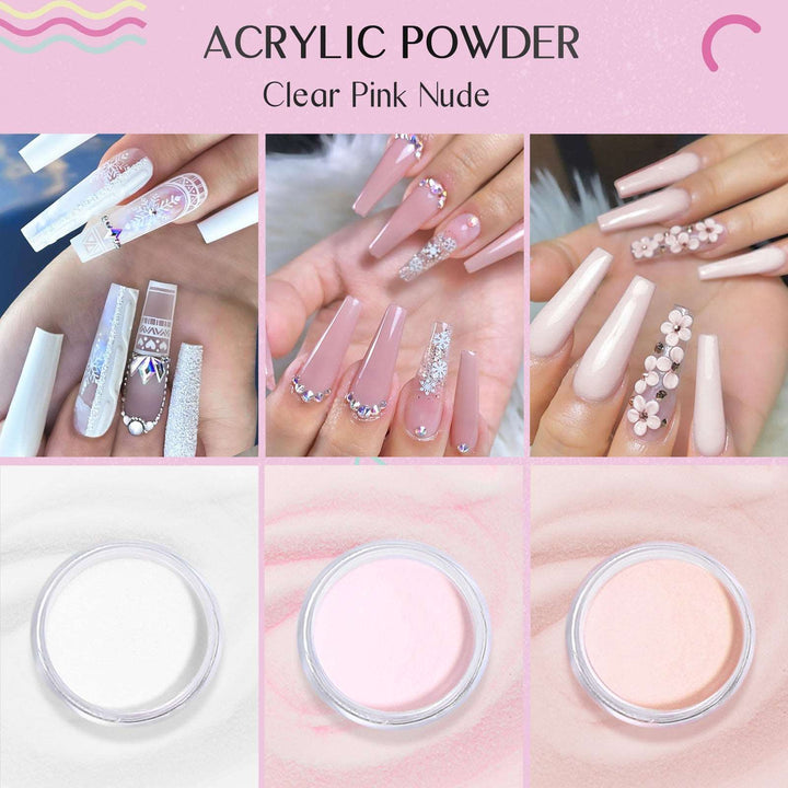 Saviland Clear Pink Nude Acrylic Nail powder Kit