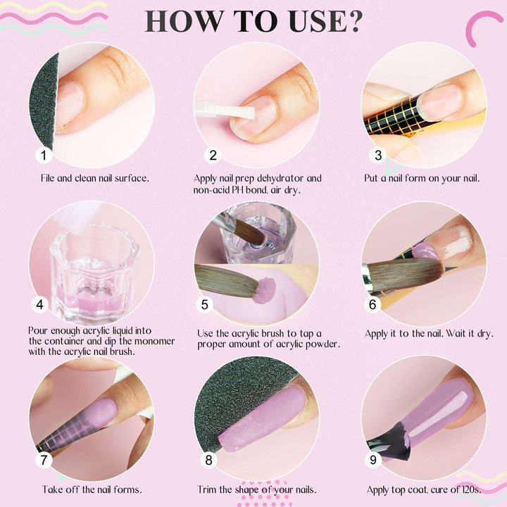 How to use the Acrylic Nail Powder Kit Set-Clear Pink Nude Acrylic 