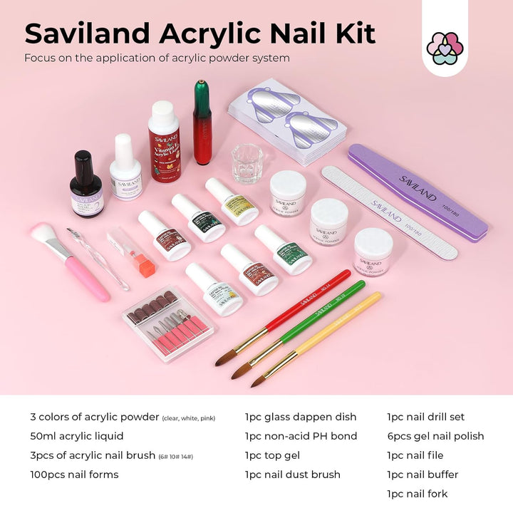 what in the Saviland acrylic nail kit set professional with drill